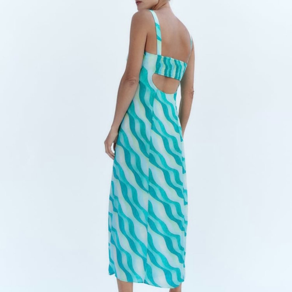 Zara Wavy Print Midi Dress - Gem